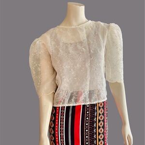 Elegant Cream Sheer Women's Top